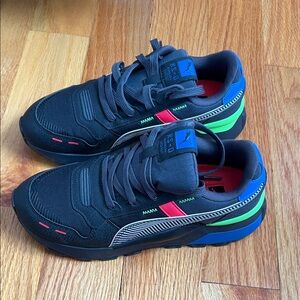 Puma Kids Black Sneakers with Blue and Green Accents